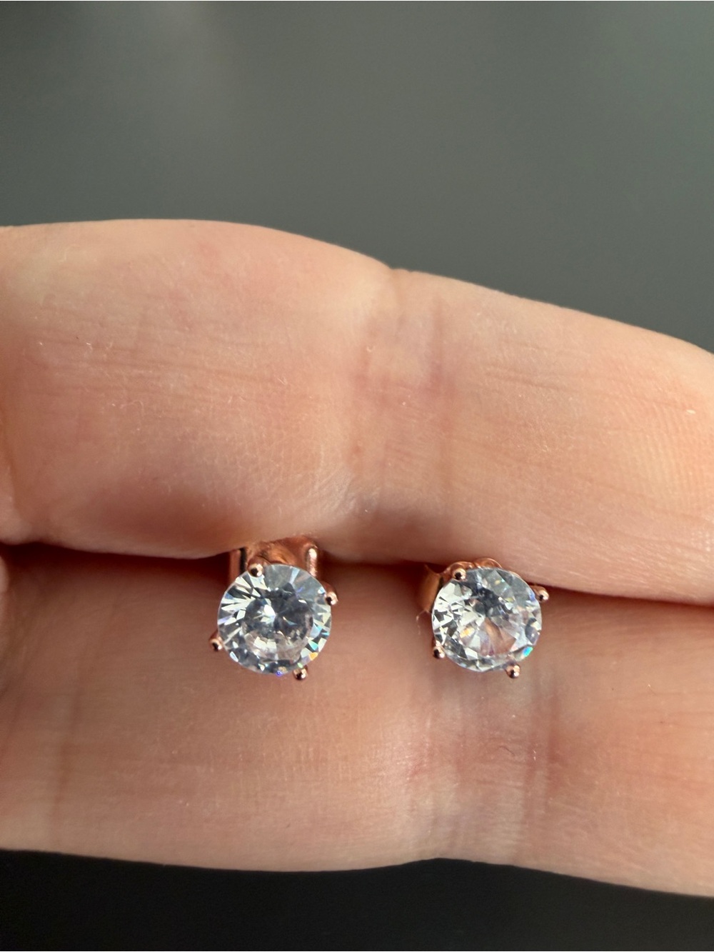 Rose Gold Plated 925 Sterling Silver CZ Solitaire Stud Earrings